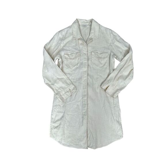 J. Jill Linen Shirt Dress Button Front Off White Cream Tunic Long Sleeve Size 8P - Picture 1 of 12